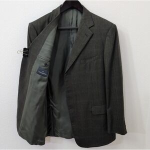 Ermenegildo Zegna Sport Coat Blazer Wool Olive Green Windowpane Herringbone 48L